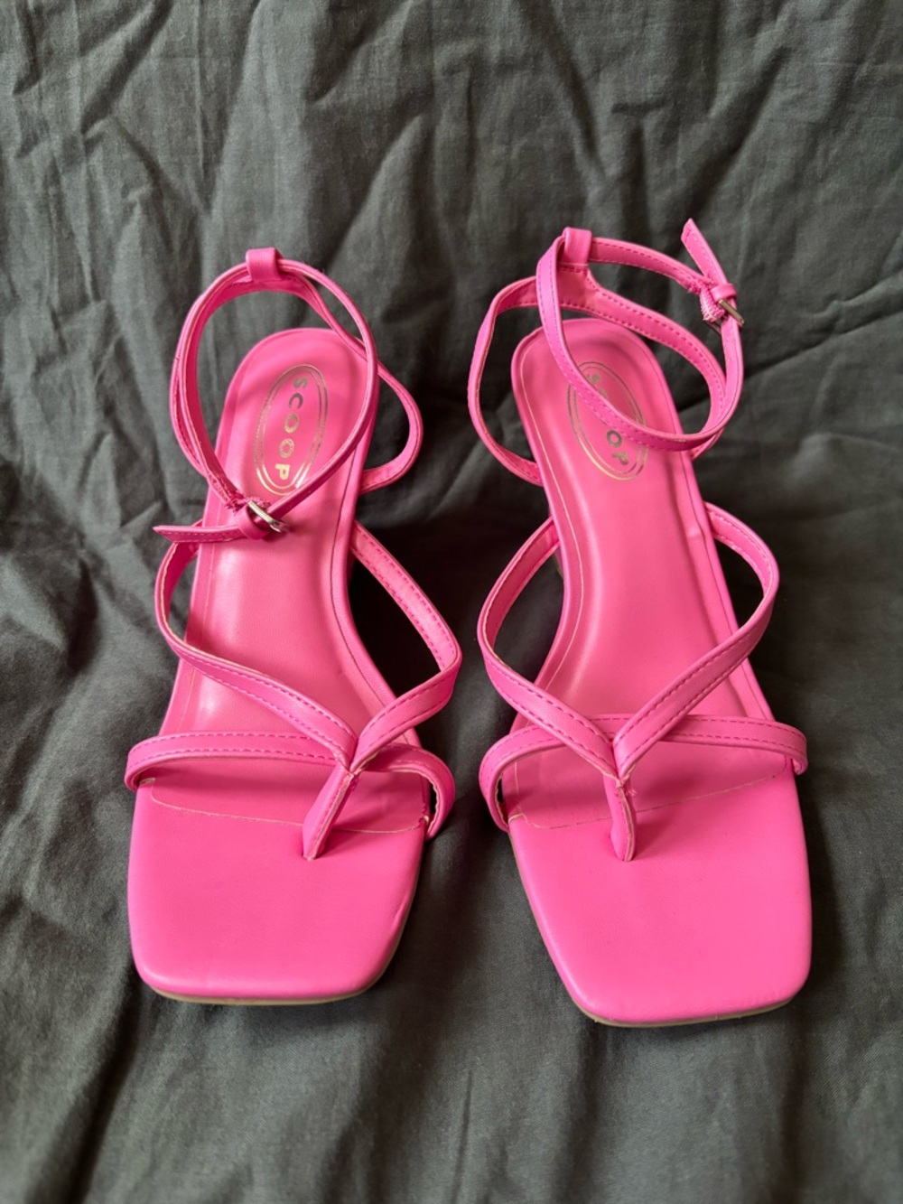 SCOOP Pink Strappy Square-Toe Sandals